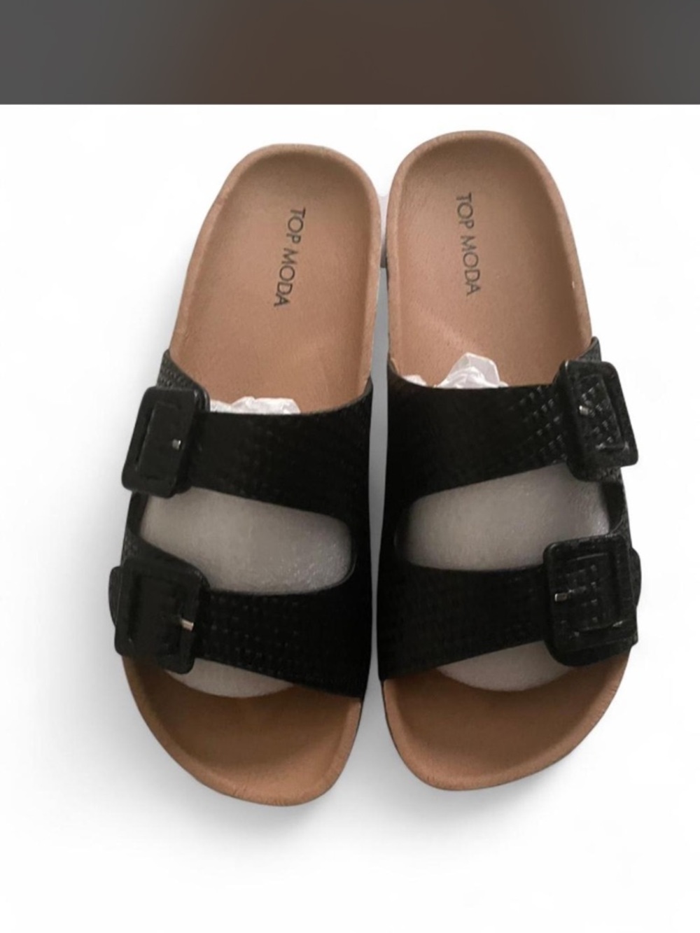 TOP Moda Black Double-Strap Buckle Slides